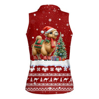 Syria Christmas Women Sleeveless Polo Shirt with Golden Eagle Emblem Christmas Camel Scene - Wonder Print Shop