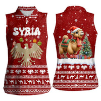 Syria Christmas Women Sleeveless Polo Shirt with Golden Eagle Emblem Christmas Camel Scene - Wonder Print Shop