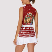 Syria Christmas Women Sleeveless Polo Shirt with Golden Eagle Emblem Christmas Camel Scene - Wonder Print Shop