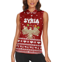 Syria Christmas Women Sleeveless Polo Shirt with Golden Eagle Emblem Christmas Camel Scene - Wonder Print Shop