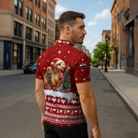 Syria Christmas Zipper Polo Shirt with Golden Eagle Emblem Christmas Camel Scene - Wonder Print Shop
