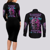 I Am The Storm Skull Rose Couples Matching Long Sleeve Bodycon Dress and Long Sleeve Button Shirt - Wonder Print Shop