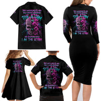 I Am The Storm Skull Rose Family Matching Long Sleeve Bodycon Dress and Hawaiian Shirt - Wonder Print Shop