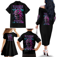 I Am The Storm Skull Rose Family Matching Off Shoulder Long Sleeve Dress and Hawaiian Shirt - Wonder Print Shop