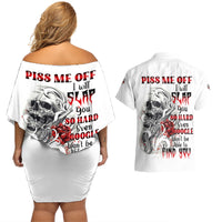 P Me Off Tattooed Skull Rose Couples Matching Off Shoulder Short Dress and Hawaiian Shirt - Wonder Print Shop