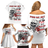 P Me Off Tattooed Skull Rose Family Matching Off Shoulder Short Dress and Hawaiian Shirt - Wonder Print Shop