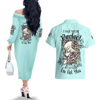 I May Not Be Perfect Skull Roses Couples Matching Off The Shoulder Long Sleeve Dress and Hawaiian Shirt - Wonder Print Shop