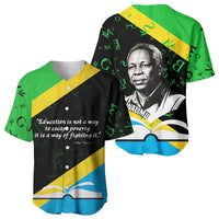 Julius Nyerere Baseball Jersey Education is a Way of Fighting Poverty Quote and Tanzanian Flag Alphabet - Wonder Print Shop
