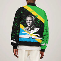 Julius Nyerere Bomber Jacket Education is a Way of Fighting Poverty Quote and Tanzanian Flag Alphabet - Wonder Print Shop