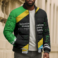 Julius Nyerere Bomber Puffer Jacket Education is a Way of Fighting Poverty Quote and Tanzanian Flag Alphabet - Wonder Print Shop