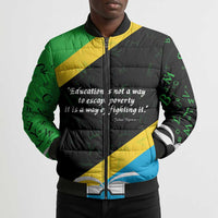Julius Nyerere Bomber Puffer Jacket Education is a Way of Fighting Poverty Quote and Tanzanian Flag Alphabet - Wonder Print Shop