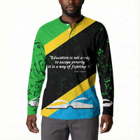 Julius Nyerere Button Sweatshirt Education is a Way of Fighting Poverty Quote and Tanzanian Flag Alphabet