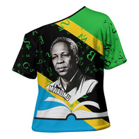 Julius Nyerere Cross Shoulder Shirt Education is a Way of Fighting Poverty Quote and Tanzanian Flag Alphabet - Wonder Print Shop