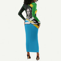 Julius Nyerere Long Sleeve Bodycon Dress Education is a Way of Fighting Poverty Quote and Tanzanian Flag Alphabet - Wonder Print Shop