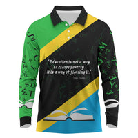 Julius Nyerere Long Sleeve Polo Shirt Education is a Way of Fighting Poverty Quote and Tanzanian Flag Alphabet - Wonder Print Shop