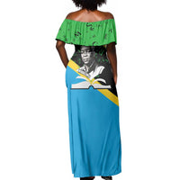 Julius Nyerere Off Shoulder Maxi Dress Education is a Way of Fighting Poverty Quote and Tanzanian Flag Alphabet - Wonder Print Shop