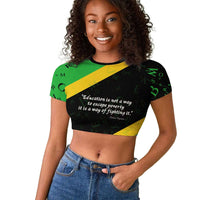 Julius Nyerere Raglan Cropped T shirt Education is a Way of Fighting Poverty Quote and Tanzanian Flag Alphabet - Wonder Print Shop