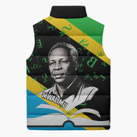 Julius Nyerere Sleeveless Puffer Jacket Education is a Way of Fighting Poverty Quote and Tanzanian Flag Alphabet - Wonder Print Shop
