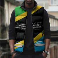Julius Nyerere Sleeveless Puffer Jacket Education is a Way of Fighting Poverty Quote and Tanzanian Flag Alphabet - Wonder Print Shop