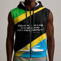 Julius Nyerere Sleeveless Zip Hoodie Education is a Way of Fighting Poverty Quote and Tanzanian Flag Alphabet - Wonder Print Shop