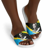 Julius Nyerere Slide Sandals Education is a Way of Fighting Poverty Quote and Tanzanian Flag Alphabet - Wonder Print Shop
