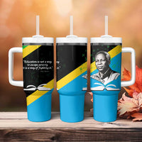 Julius Nyerere Tumbler With Handle Education is a Way of Fighting Poverty Quote and Tanzanian Flag Alphabet - Wonder Print Shop
