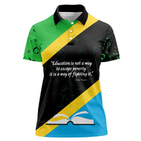 Julius Nyerere Women Polo Shirt Education is a Way of Fighting Poverty Quote and Tanzanian Flag Alphabet - Wonder Print Shop