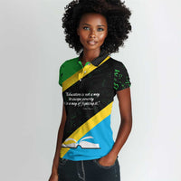 Julius Nyerere Women Polo Shirt Education is a Way of Fighting Poverty Quote and Tanzanian Flag Alphabet - Wonder Print Shop