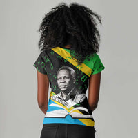 Julius Nyerere Women V-Neck T-Shirt Education is a Way of Fighting Poverty Quote and Tanzanian Flag Alphabet - Wonder Print Shop