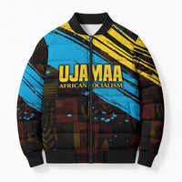 Julius Nyerere Bomber Puffer Jacket Ujamaa African Socialism Text and Bold Striped Pattern - Wonder Print Shop