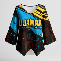 Julius Nyerere Kimono Sleeve Blouse Ujamaa African Socialism Text and Bold Striped Pattern - Wonder Print Shop