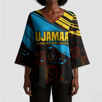 Julius Nyerere Kimono Sleeve Blouse Ujamaa African Socialism Text and Bold Striped Pattern - Wonder Print Shop
