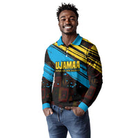 Julius Nyerere Long Sleeve Polo Shirt Ujamaa African Socialism Text and Bold Striped Pattern - Wonder Print Shop