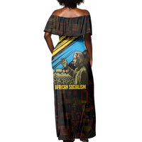 Julius Nyerere Off Shoulder Maxi Dress Ujamaa African Socialism Text and Bold Striped Pattern - Wonder Print Shop