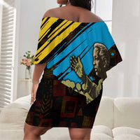 Julius Nyerere Off Shoulder Short Dress Ujamaa African Socialism Text and Bold Striped Pattern - Wonder Print Shop