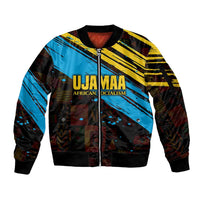 Julius Nyerere Sleeve Zip Bomber Jacket Ujamaa African Socialism Text and Bold Striped Pattern - Wonder Print Shop