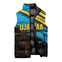 Julius Nyerere Sleeveless Puffer Jacket Ujamaa African Socialism Text and Bold Striped Pattern - Wonder Print Shop