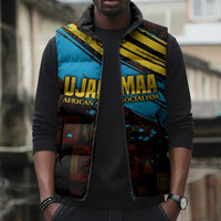 Julius Nyerere Sleeveless Puffer Jacket Ujamaa African Socialism Text and Bold Striped Pattern - Wonder Print Shop