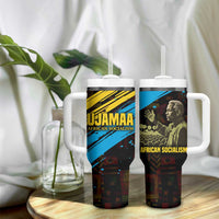 Julius Nyerere Tumbler With Handle Ujamaa African Socialism Text and Bold Striped Pattern - Wonder Print Shop