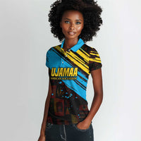Julius Nyerere Women Polo Shirt Ujamaa African Socialism Text and Bold Striped Pattern - Wonder Print Shop