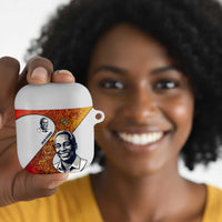 Julius Nyerere AirPods Case with Smiling Portrait, Tribal Pattern and Simplicity is Power Quote - Wonder Print Shop