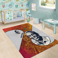 Julius Nyerere Area Rug with Smiling Portrait, Tribal Pattern and Simplicity is Power Quote - Wonder Print Shop