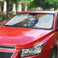 Julius Nyerere Auto Sun Shade with Smiling Portrait, Tribal Pattern and Simplicity is Power Quote - Wonder Print Shop