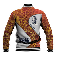 Julius Nyerere Baseball Jacket with Smiling Portrait, Tribal Pattern and Simplicity is Power Quote - Wonder Print Shop
