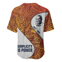 Julius Nyerere Baseball Jersey with Smiling Portrait, Tribal Pattern and Simplicity is Power Quote - Wonder Print Shop