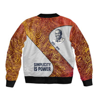 Julius Nyerere Bomber Jacket with Smiling Portrait, Tribal Pattern and Simplicity is Power Quote - Wonder Print Shop