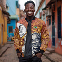 Julius Nyerere Bomber Jacket with Smiling Portrait, Tribal Pattern and Simplicity is Power Quote - Wonder Print Shop