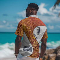 Julius Nyerere Hawaiian Shirt with Smiling Portrait, Tribal Pattern and Simplicity is Power Quote - Wonder Print Shop