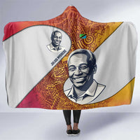 Julius Nyerere Hooded Blanket with Smiling Portrait, Tribal Pattern and Simplicity is Power Quote - Wonder Print Shop