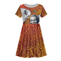 Julius Nyerere Kid Short Sleeve Dress with Smiling Portrait, Tribal Pattern and Simplicity is Power Quote - Wonder Print Shop